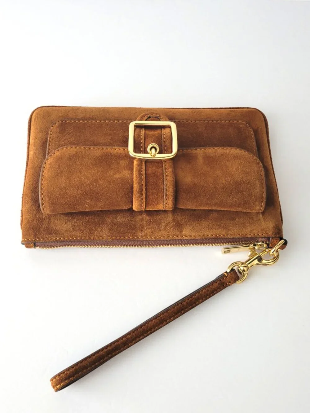 Coach CEN15 Ashton Wristlet Suede Clutch Wallet Warm Brown